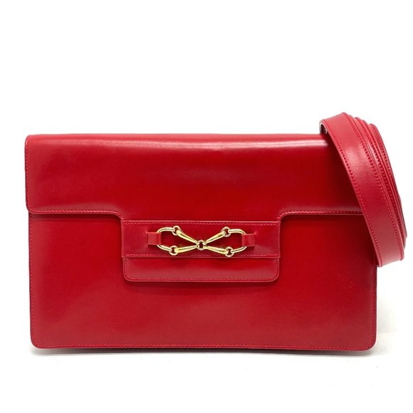 Gucci 004-01-0476 vintage Bag 2WAY Clutch bag Shoulder Bag Red x GoldHardware - Picture 1 of 10